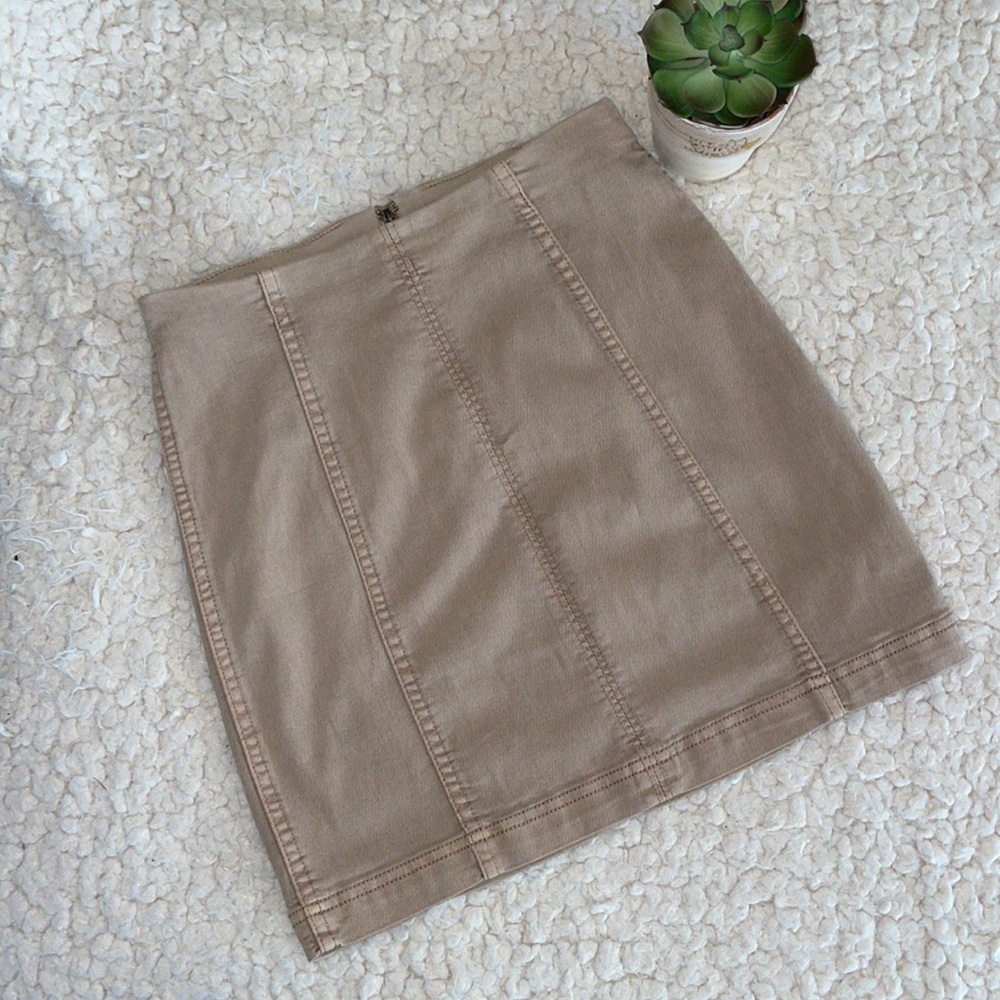 Free People Soft Denim Brown/Tan A-Line Mini Skirt